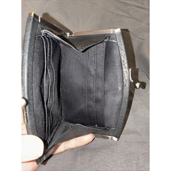 Authentic Fossil 1954 Leather Coin Purse Card ID Holder Wallet Black Kiss Lock - Picture 6 of 11